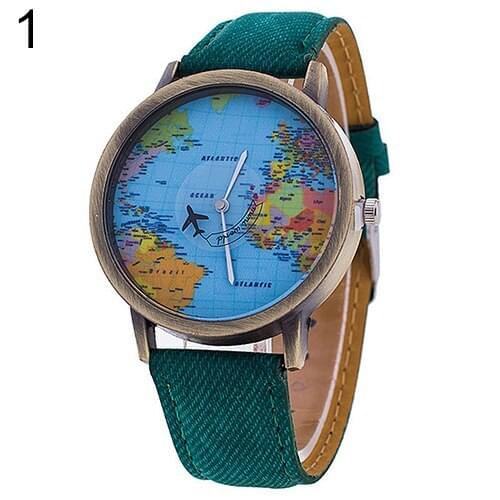 Womens World Map Dial Denim Fabric Strap Analog Quartz Students Wrist Watch montre homme watch Fashion watch for lovers
