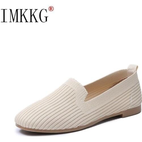 2021 Woman Summer Breathable Knitting round Toe Single Womens Flat Shoes Casual Girl Soft Ballet Shoes Mocasines De Mujer