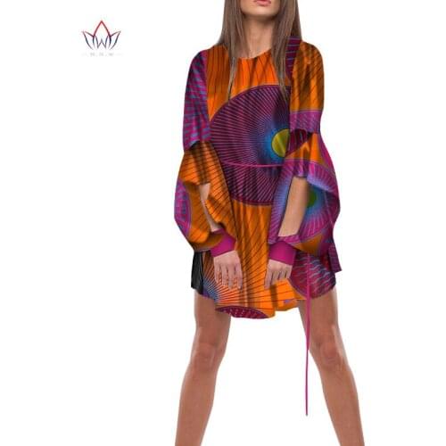 Dashiki African Dresses for Women Bazin Riche Ankara Print Mini Dress Long Sleeve Causal Dresses Women African Clothing WY4958