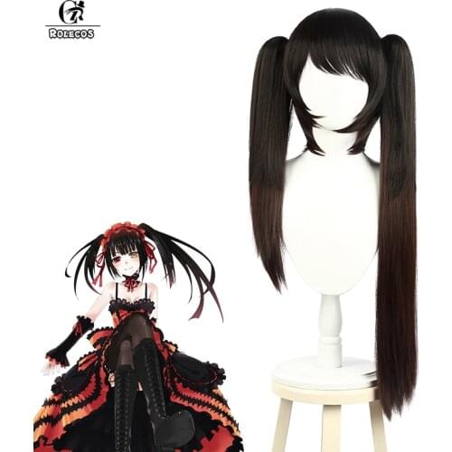 ROLECOS Date A Live Tokisaki Kurumi Cosplay Wig Long Hair Cosplay Anime Kurumi Black Mixed Brown 80CM Women Halloween Headwear