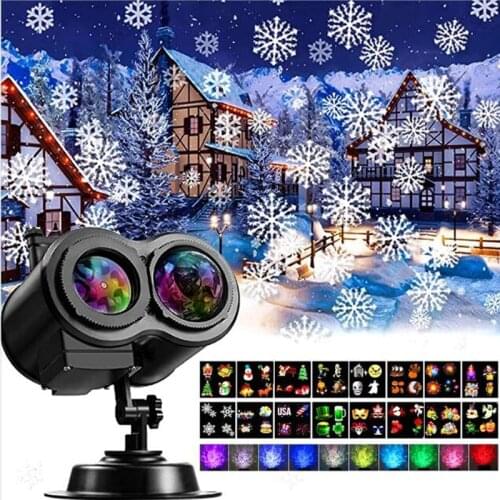 16 Patterns New Year Christmas Decor LED Double Cylinder Water Pattern Light Card Lights Halloween Christmas Projector Lamp