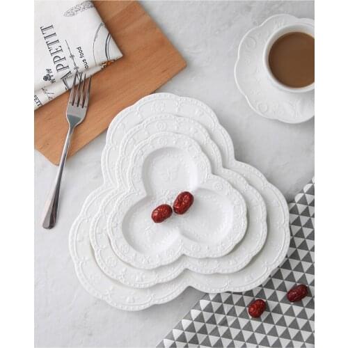 3pcs set, plain white embossed porcelain wedding buffet dishes, butterfly design breakfast plate, ceramic dinner plates set gift