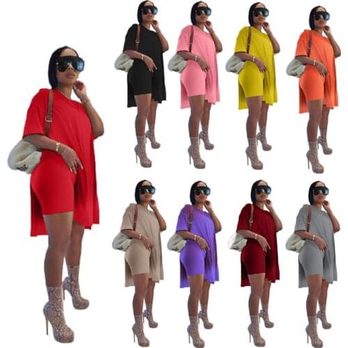 3XL Women Loose Two Piece Set Side Split Short Sleeve Long T-Shirt Shorts 2 Piece Suit Summer Casual Outfits Homewear Plus Size