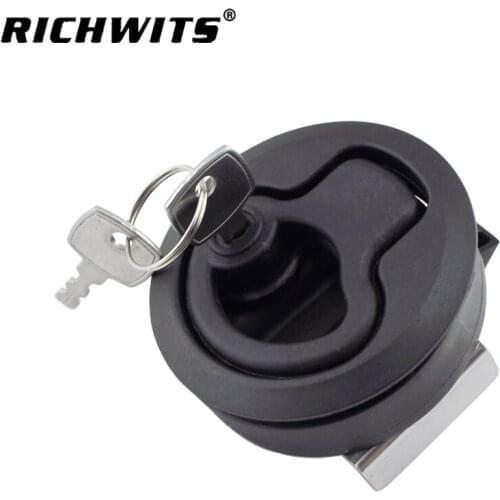 50mm Marine Deck Lock Hasp Black 2inch Round Flush Pull Lift Slam Latch Hardware with Key Style For Boat RV Yacht Accessories 2"