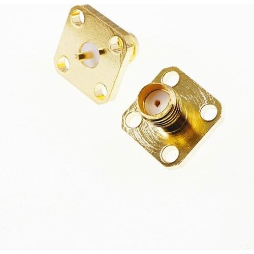 50pcs SMA Connector Jack Female Socket 50 Ohm Panel Mount Solder Flange Threaded 12.7 mm Height Gold Plate 4 Holes Square 12.7mm