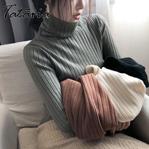 Basic Strip Womens Turtleneck Korean Fashion Sweaters Black Slim Autumn Winter Pullover Women Brown Jumpers Ladies Knitted Top