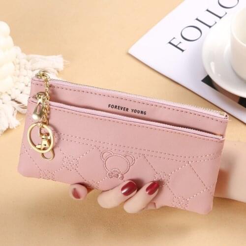 Brand Women Fashion Embroidery Wallet PU Leather Lady Ultra-Thin Phone Bag Card Holder Wristlet Money Purse Female Zipper Clutch