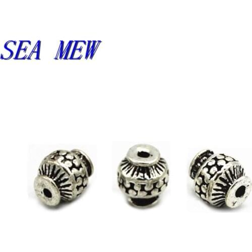 SEA MEW 20 PCS 7mm*7.5mm Vintage Metal Alloy Tibetan Silver Color Spacer Beads DIY Loose Bead For Jewelry Making