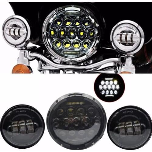 Black 7'' LED Headlight Hi/Low Beam 4.5'' LED Fog Lights , Adapter Ring for Harley Touring Electra Glide Road King Street Glide