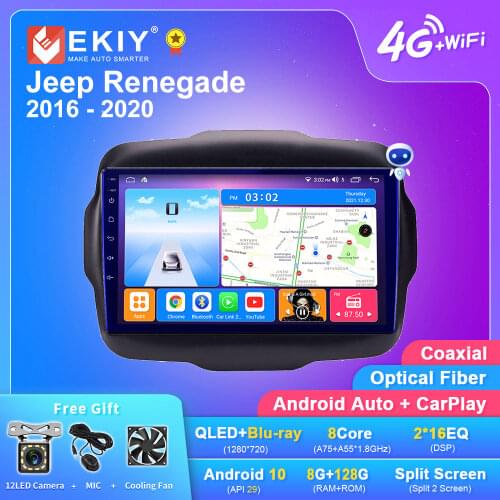 EKIY 9'' IPS Car Multimedia Android 9.0 Auto Radio For Jeep Renegade 2016 2017 2018 Navi GPS Navigation 4G Stereo Video Player