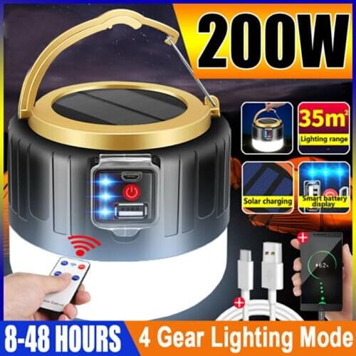 Solar Camping Light USB Rechargeable Super Bright Searchlights LED Work lighting Portable Lamp Night Lantern Emergency Camp Bulb