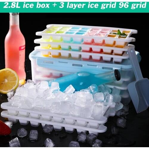 3 Layers 96 Ice Cube Tray and Ice Cube Storage Box Container Ice Cube Maker Mold With Lids For Party Whiskey Cocktail Cold Drink