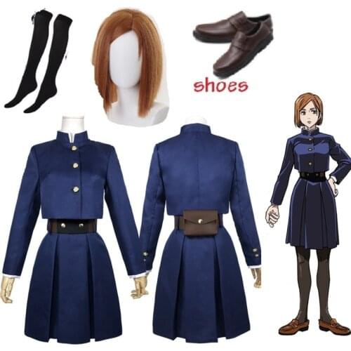 Anime Jujutsu Kaisen Kugisaki Nobara Cosplay Costume Wig Waist Bag Dress Halloween Christmas Party Uniform Girls Women wig shoes