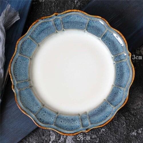 FANCITY Creative Personality Blue Ceramic Western Plate Fruit Plate Salad Plate Noodle Bowl Salad Bowl Underglaze
