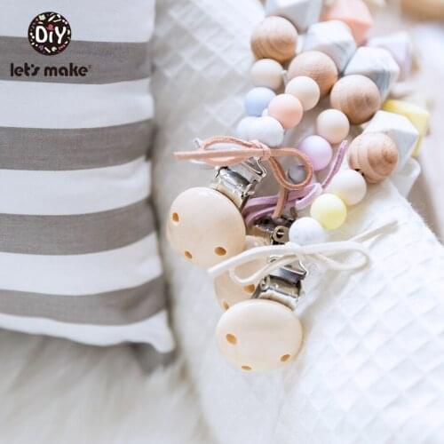 LetS Make Holder For Nipples Bowtie Leather Rope Silicone Hexagon Beads Baby Wooden Teether Wood Pacifier Clip Chain