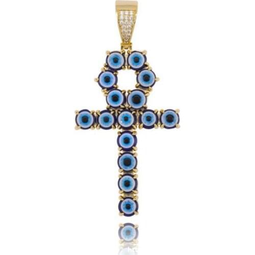 Fashion Creativity Egypt Key of Life Turkey Blue Eyes Ankh Cross Hip Hop Pendant Necklaces for Men Personality Jewelry