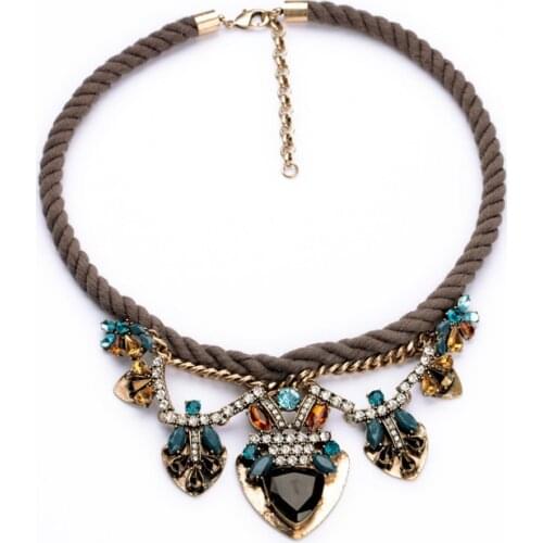N00947 New Arrival TOP Seller Official Fashion Brown Fabric Rope Chain Statement Pendants Chokers Necklaces Women 2014