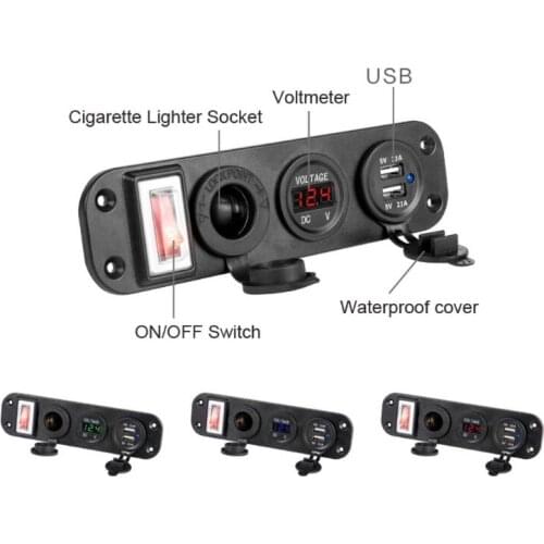 OOTDTY 1 Set Car Charger Dual USB Adapter DC 12V Cigarette Lighter Socket Plug With LED Voltmeter On Off Switch for Car Boat