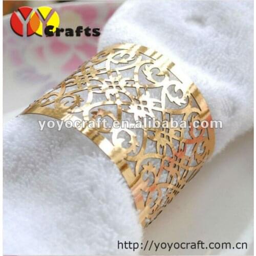Bulk wholesale high quality fashionable laser cut different colors metallic paper shiny gold napkin rings 300 pcs/lot