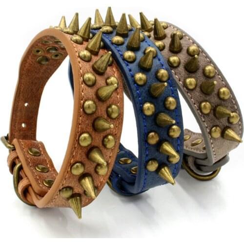 Pet Dog Collar for Large Dogs Cool Spiked Studded Dog Collars Leather Pet Adjustable For Medium Big Dogs Pet Supplies 2021