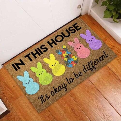 Easter Bunny In This House Its Okay To Be Different Autism Doormat Doormat Door Floor Mats Carpet Decor Porch Doormat