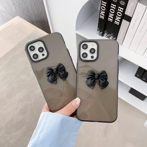 USLION Black Bowknot Clear Phone Anti-fall Covers For iPhone 11 12 Pro Max Mini 7 8 Plus X XR XS XSmax Soft Black Coque Funda