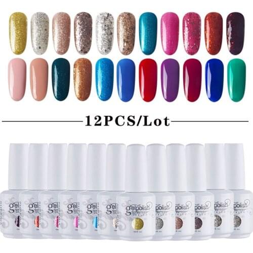 SHEENIA NEW 12Pcs/set Color Gel Nail Polish Set 84 Colors Semi Permanent UV Led Gel Varnish Soak Off Nail Lacquers Base Top Coat