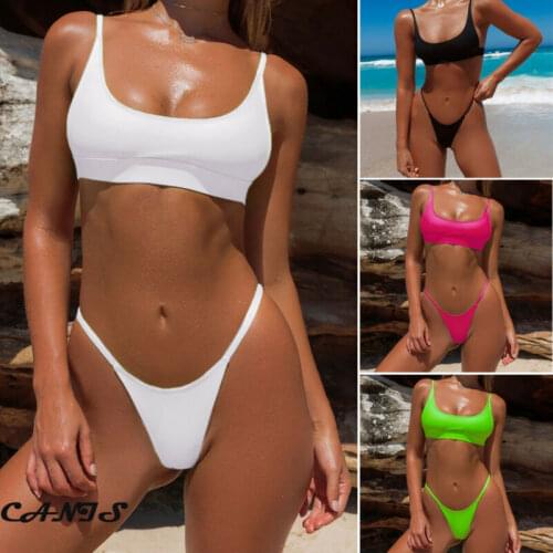 Sexy Bikini 2020 Bandage Micro Brazilian Womens Push Up Bra Triangle Bikini Set Plain Swimwear Women