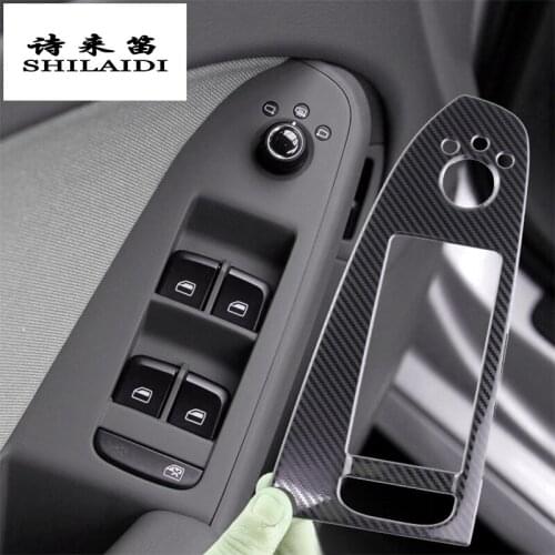 Car Styling Door Armrest panel covers Stickers for Audi A4 B8 A5 Carbon fiber Window Glass Lifting Buttons Trim Auto Accessories