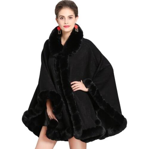 SWONCO Winter Jackets Coat Women Long Cape Faux Fox Fur Poncho 2019 Winter Warm Fur Cloak For Women Capes And Poncho Free Size