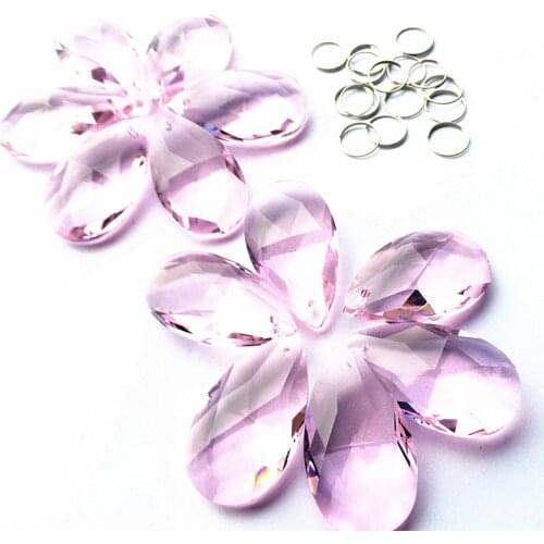 Top Quality 100pcs/lot 38mm Pink Color Crystal Glass Faceted Pear Pendants, Crystal Prism Hanging Drops for DIY Chandelier Parts