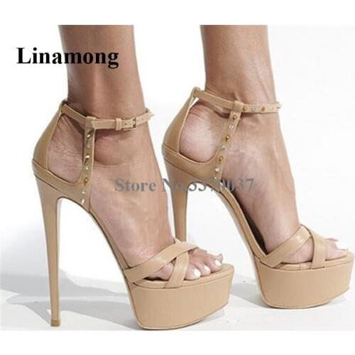 Women Elegant Fashion Open Toe Strap Cross High Platform Stiletto Heel Rivet Sandals Ankle Strap Buckles High Heel Sandals Heels