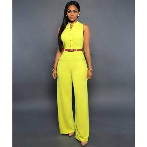 Casual Fashion Set Womens Round Neck Sleeveless Jumpsuit Solid Color Straight Slim Trousers Send Belt Free Shipping