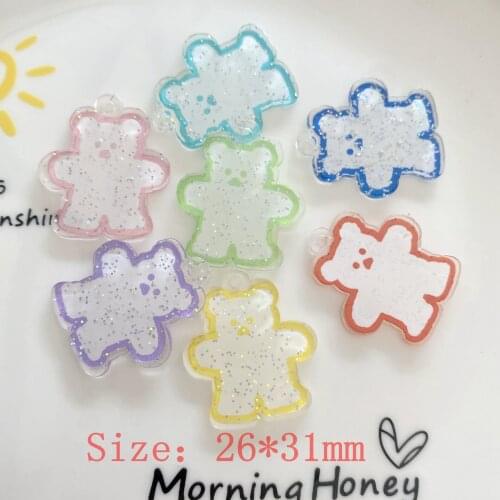 10/20Pc Cartoon Glitter Bear Flatback Resin Cabochon Pendant for Jewelry Making Keyring Accessories DIY Scrapbooking Craft Decor