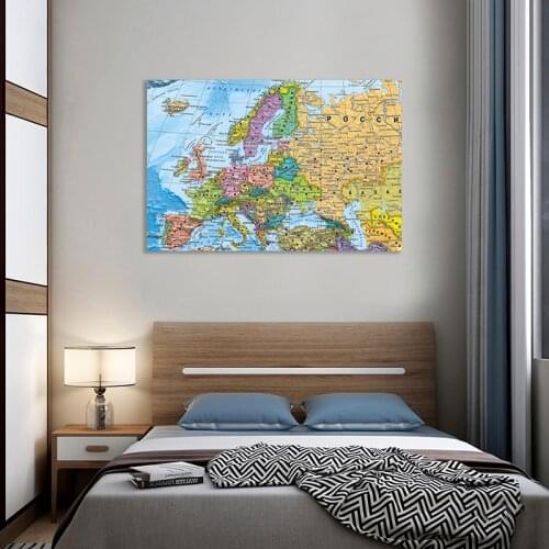 150*100cm Europe Maps of Political Distribution In Russian Non-woven Map of Europe Wall Sticker Non-toxic Painting Home Supplies