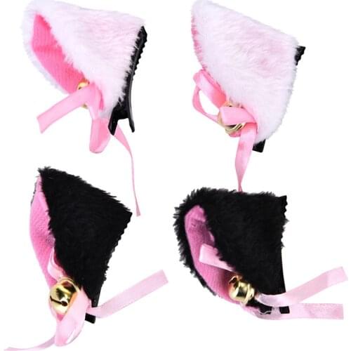 2Pcs/Lot White Black Cat Ears With Bell Hair Clip Cosplay Party Fox Long Fur Costume Hair Clip Halloween Gift Hair Accessory