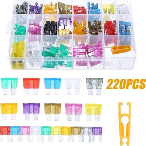220pcs 2A-35A Mixed Mini Small Standard Fuse Car Motorcycle Boat Truck Blade Fuses Assortment Set With Clip Tool Parts