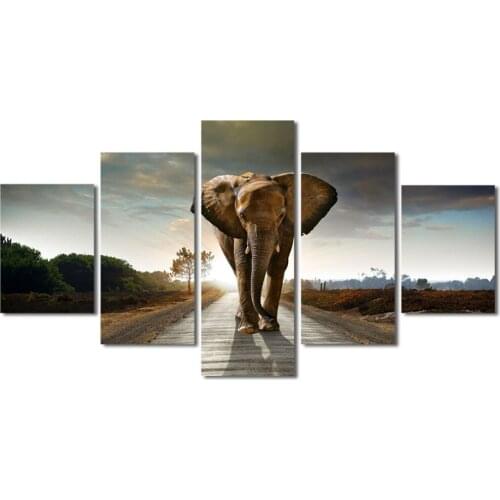 5 Panel HD shipping Hot Modern Printed Elephant Oil Painting Canvas Wall Art for Home Decor Modular Painting