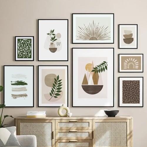 Abstract Mountain Sun Leaves Color Block Wall Art Canvas Painting Nordic Posters And Prints Wall Pictures For Living Room Decor