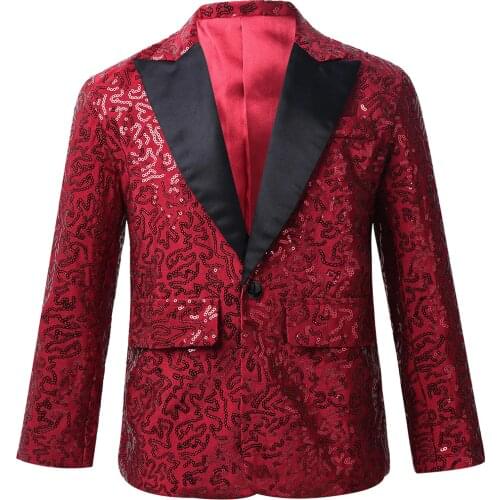 Sequins Boys Blazer Jacket Gentleman Kids Violin Dance Show Performance Jacket Children Formal Wedding Birthday Party Jacket