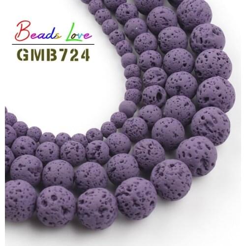 4 6 8 10MM Natural Stone Purple Rubber Volcanic Rock Round Lava Beads for Jewelry Making Diy Bracelet Necklace Wholesale 15 Inch