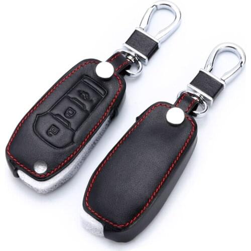 Genuine Leather Car Key FOB Case Cover Set fit For Ford Focus Mondeo Festiva Fusion Suit Fiesta KA Remote Holder Accessories