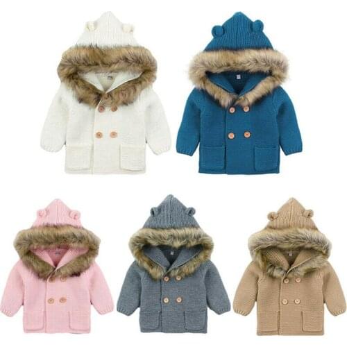Baby Winter Clothes Winter Warm Fur Coat Newborn Baby Boy Girl Knit Hooded Coat Fur Collar Baby Snowsuit Jacket Clothes