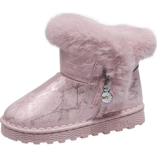 Kids Snow Boots 2020 Korean Winter Girls Plush Warm Princess Leather Plush Bow Martin Boots Smile Waterproof Shoes Girl New