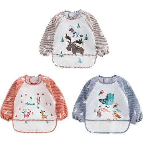 Baby Kids Toddler Long Sleeve Scarf Waterproof Art Smock Feeding Bib Apron Pocket Infant Boys Girls Burp Cloth Banana Bibs