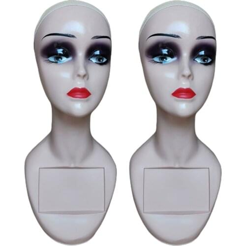 2x 14" Mannequin Head Female for Display Wigs Hairs Practice Styling Training