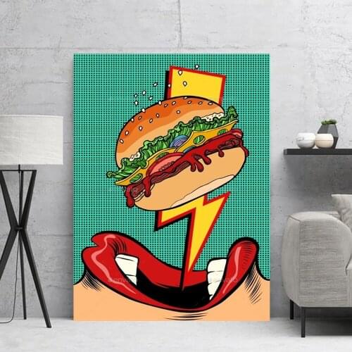 Hd Printed Canvas Wall Artwork 1 Panel Eating Hamburger Posters Modular Pictures Home Decoration Modern Living Room Framework