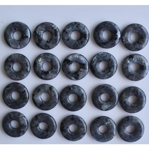 Good quality natural black spectrolite gogo donut charms pendants beads 18mm for jewelry making Wholesale 20pcs/lot free
