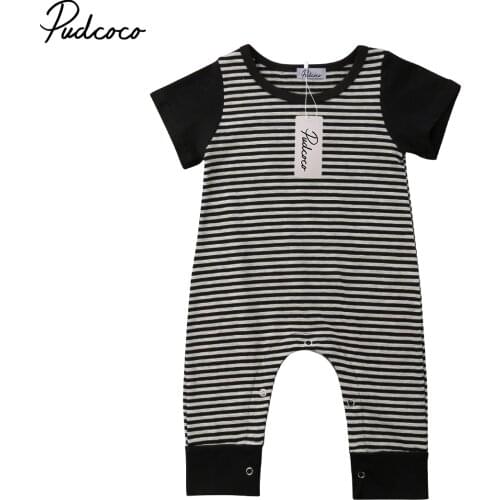 2018 Brand New Newborn Infant Toddler Baby Boy Kid Overall Romper Jumpsuit Striped Short Sleeve Clothes Patchwork Summer Outfits