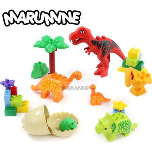 Marumine 6PCS Duplo Blocks Dinosaur Animal Figures Toys Tyrannosaurus Rex Pterosaur Long Necked Dragon Model Kit for Kids